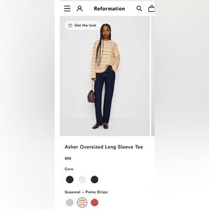 Reformation Asher Oversized Long Sleeve Tee in Cream and Brown